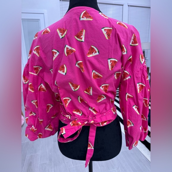 COLOR ME COURTNEY True Wrap Watermelon Summer Poplin Cotton Top Medium VGUC - Picture 6 of 8